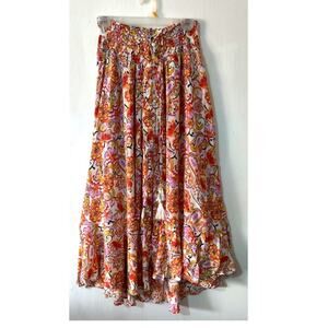 Nicole Miller Floral Pisley Boho Maxi Skirt Pull On Rayon Shell Buttons Size S